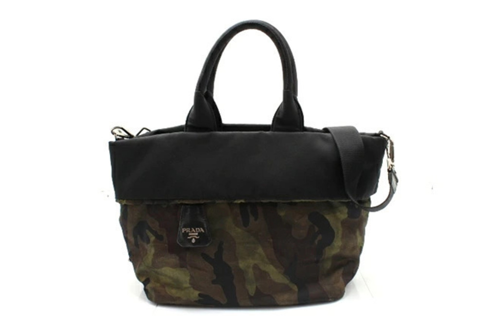 Prada Reversible Bag Leather Black Camouflage